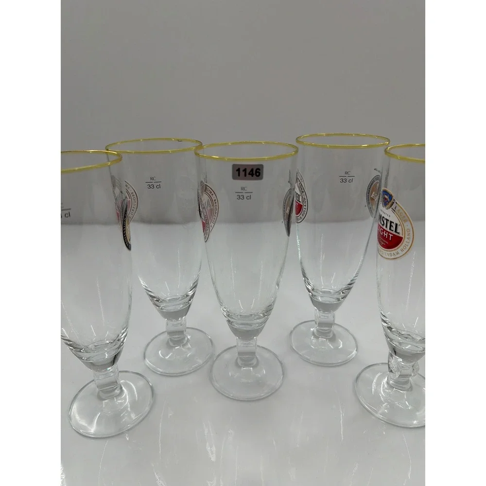 Amstel‎ Light PGA 1916 Gold Rim Pilsner Beer Glasses 33cl Set of 5